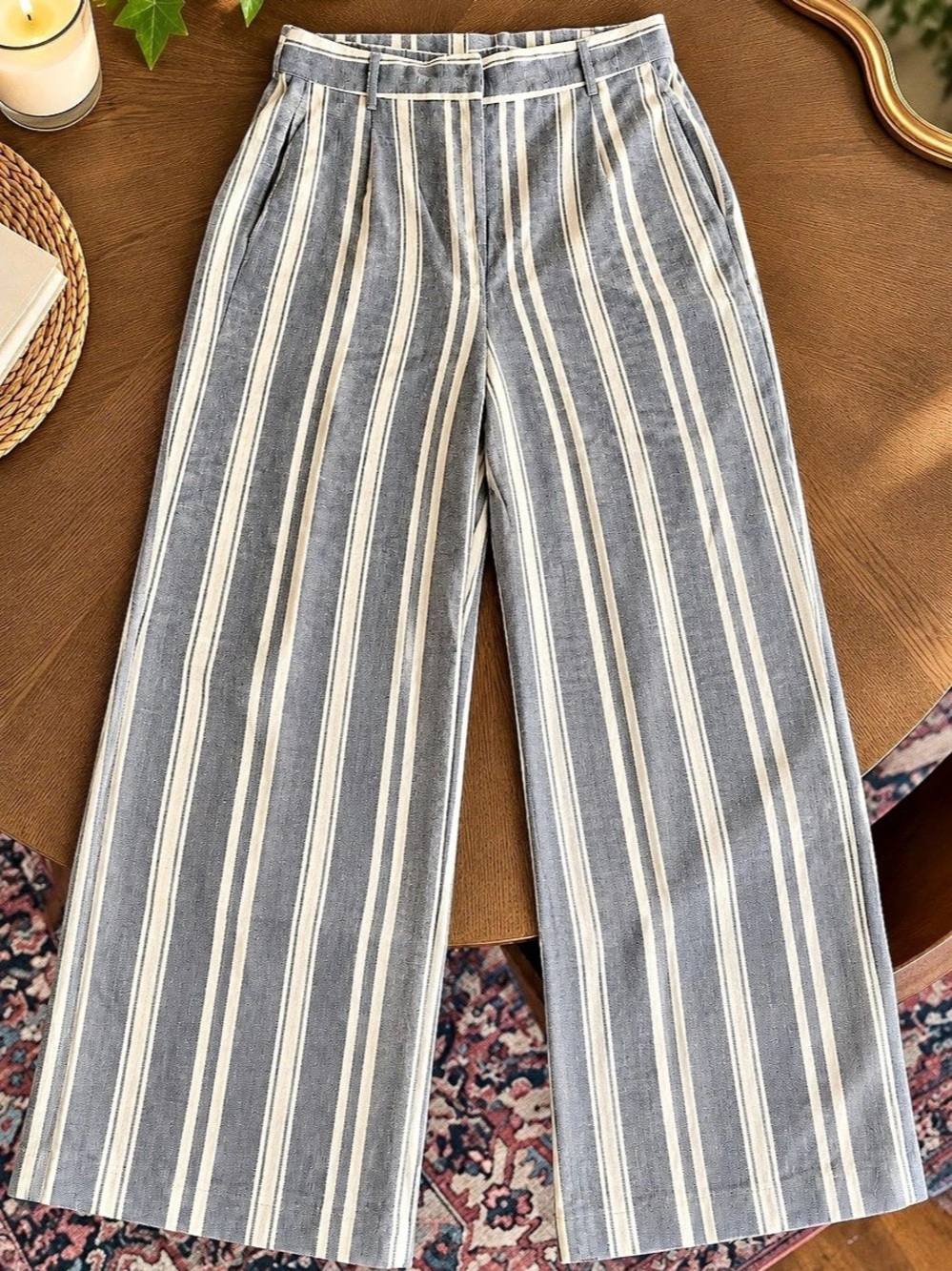 Anthropologie Striped Wide Leg Pants in Gray & White